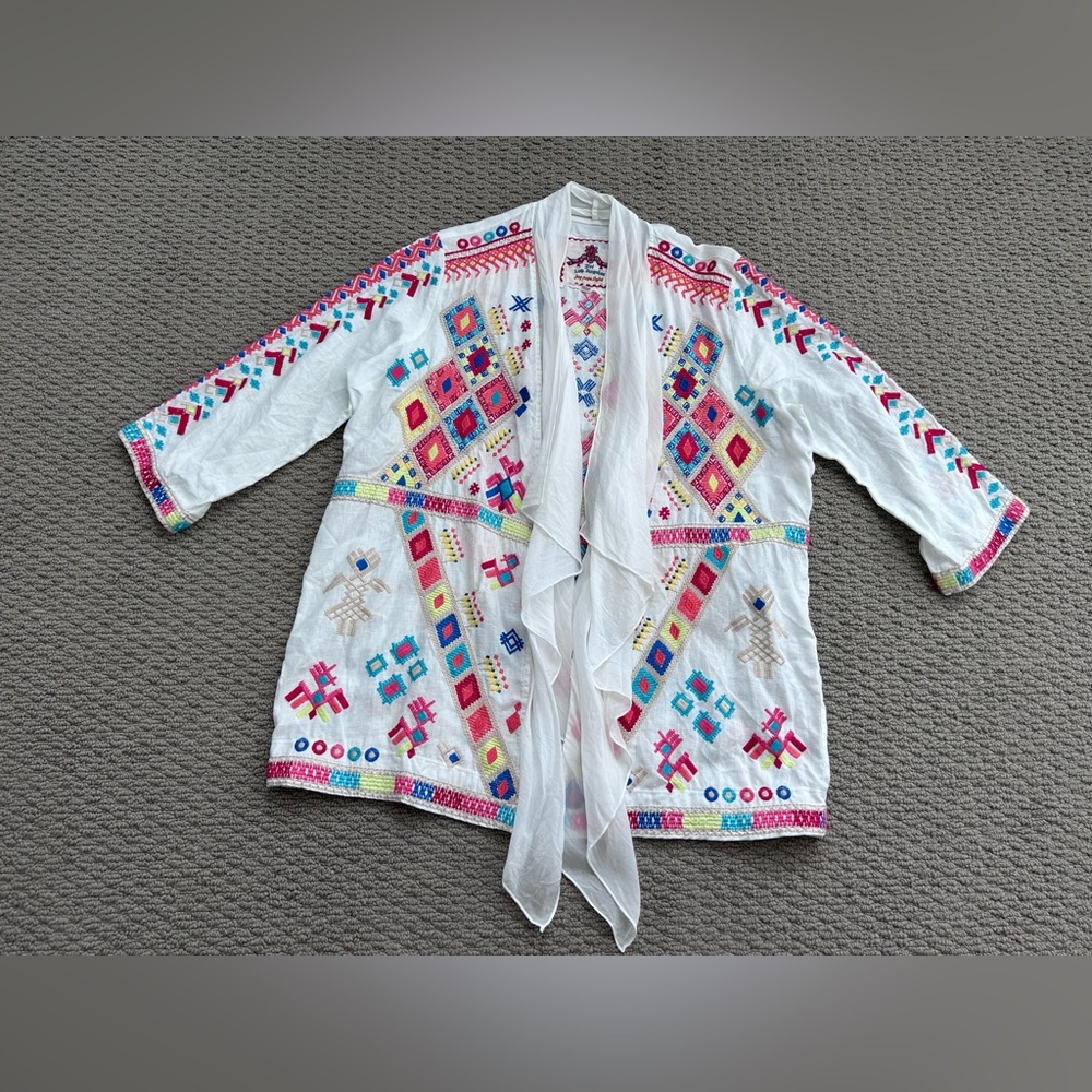 Johnny Was Linen Open Front Cardigan Top Tunic Kimono
Embroidered
Boho
Festival